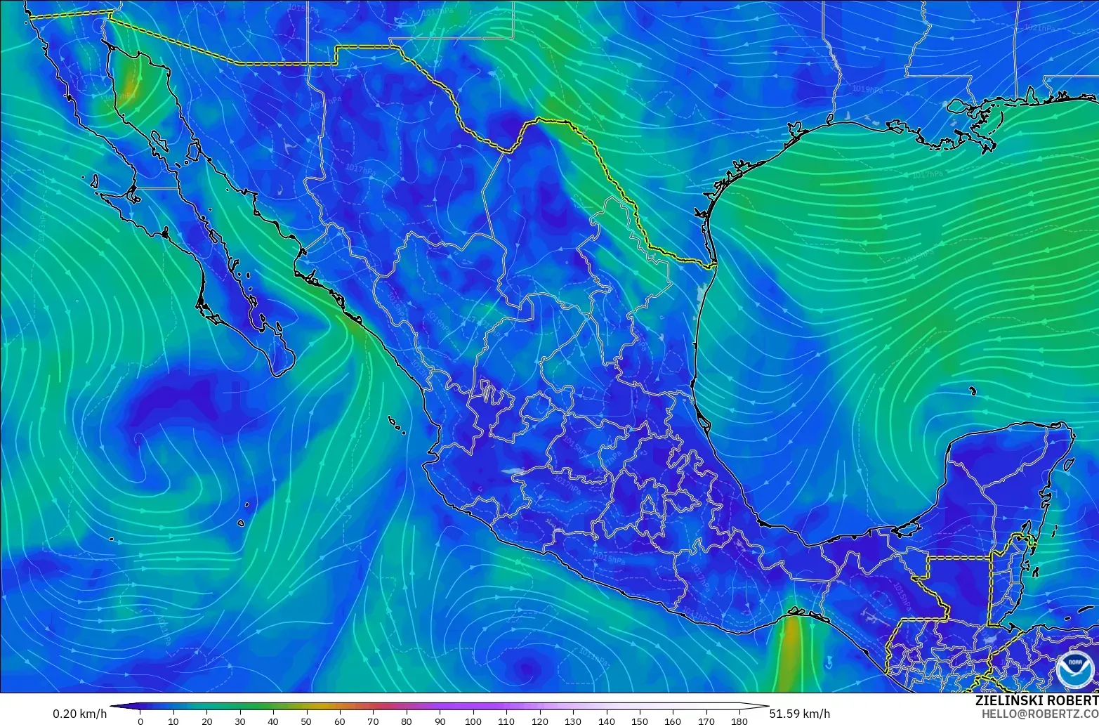 GFS model - Meksika, 10 m Rüzgâr