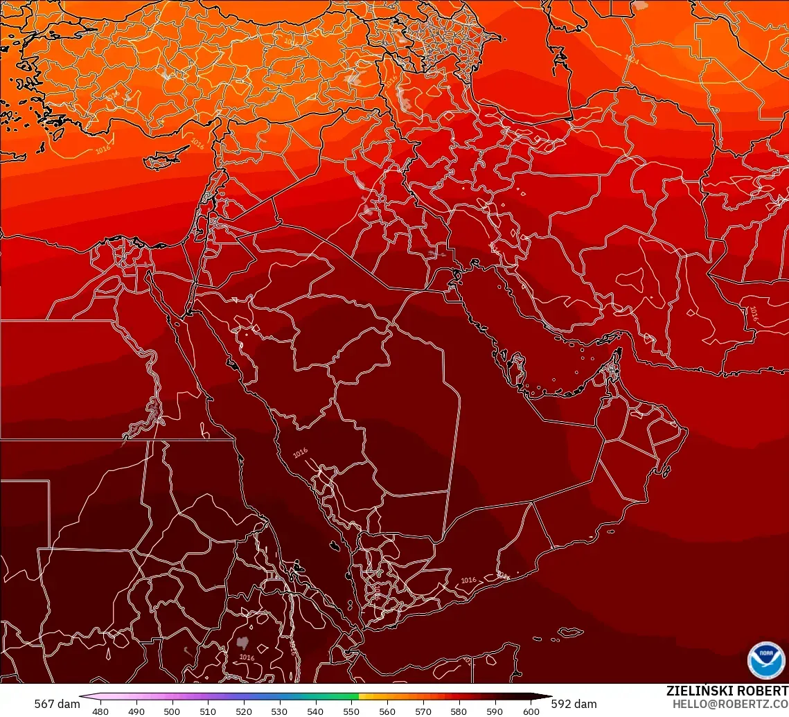 GFS model - Orta Doğu, 500 hPa’da jeopotansiyel yükseklik