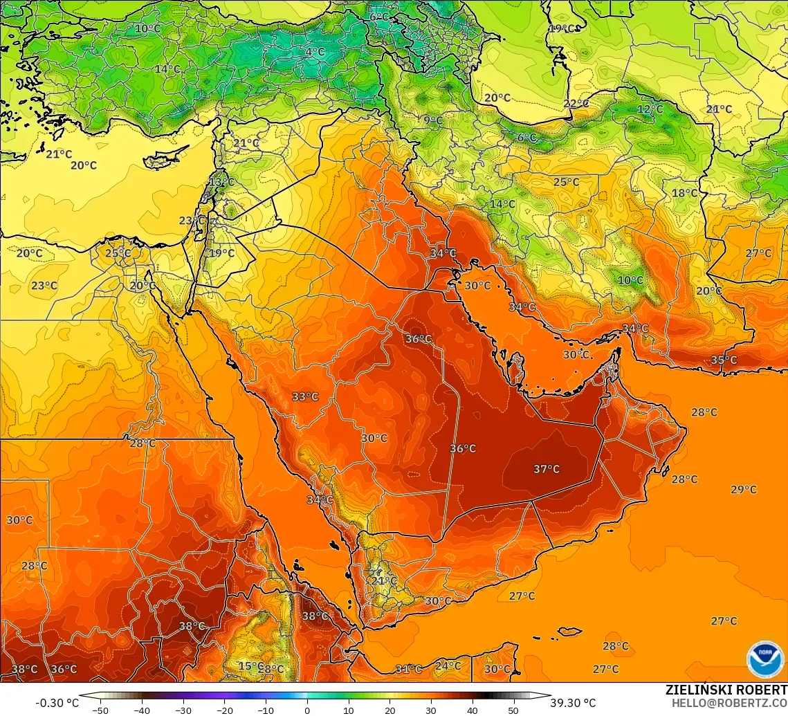 GFS model - Orta Doğu, 2 m Sıcaklık