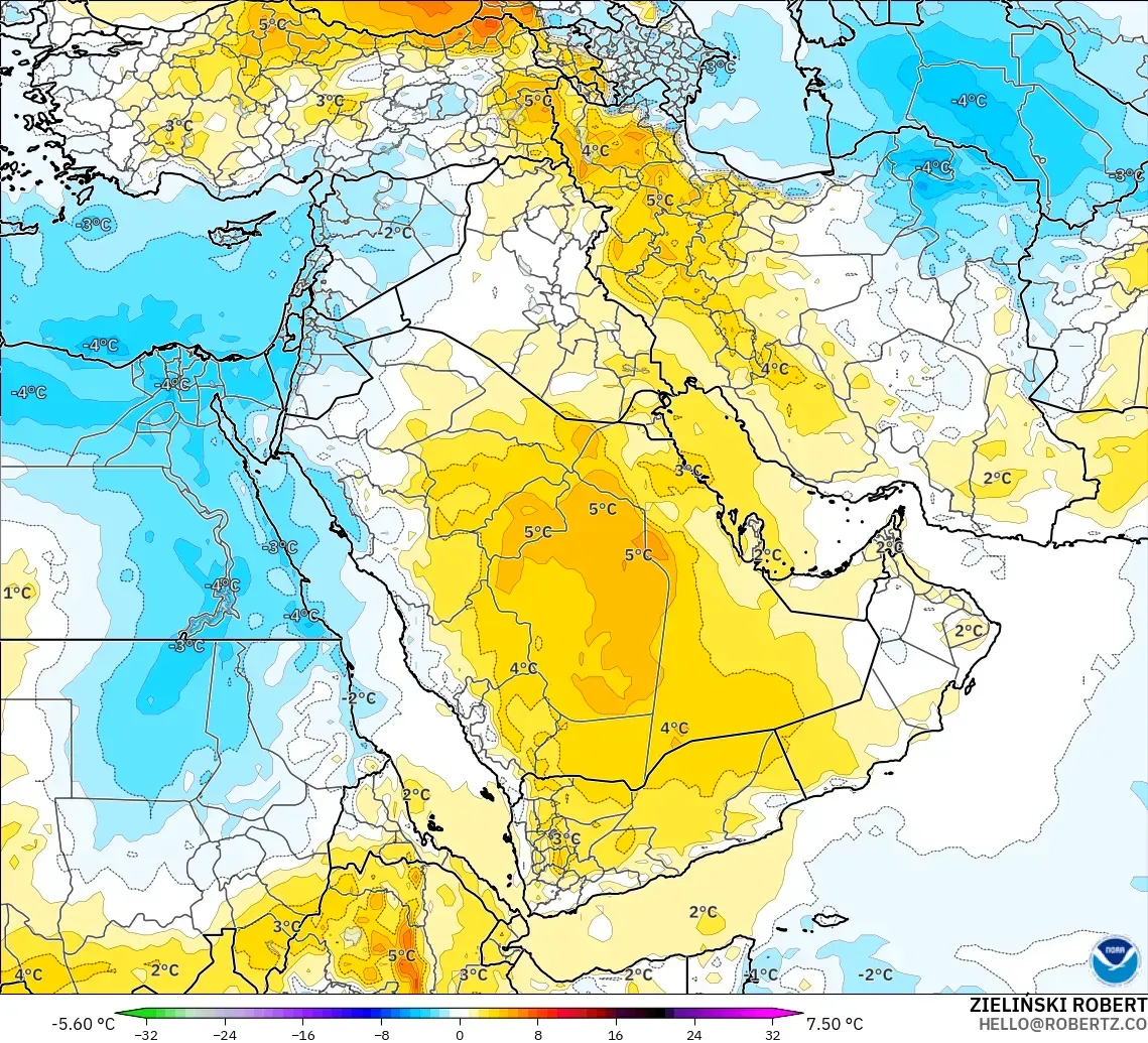 GFS model - Orta Doğu, 850 hPa Sıcaklık Anomalisi