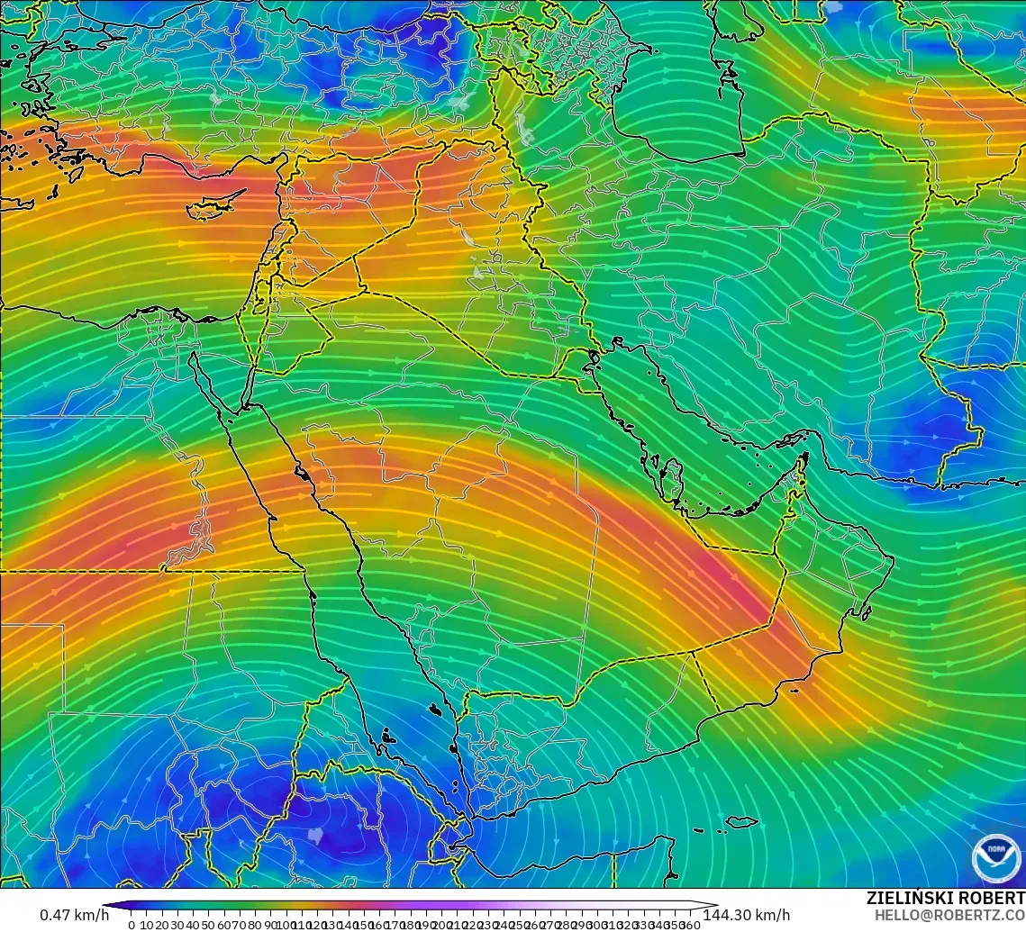 GFS model - Orta Doğu, 300 hPa Rüzgârı (jet)