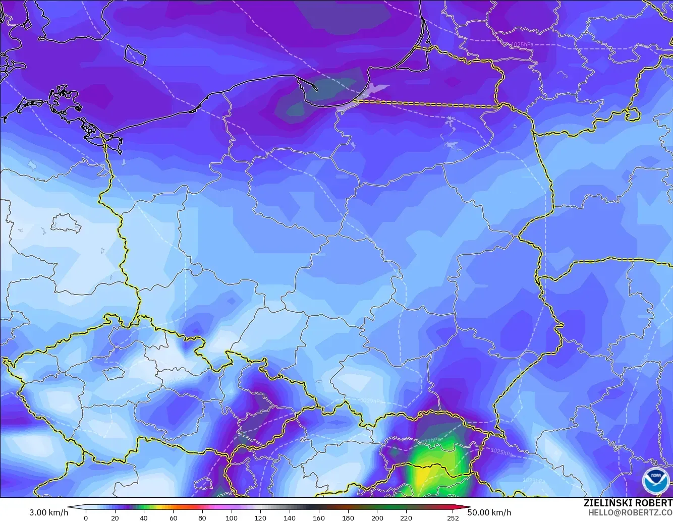 GFS model - Polonya, En Yüksek Rüzgâr
