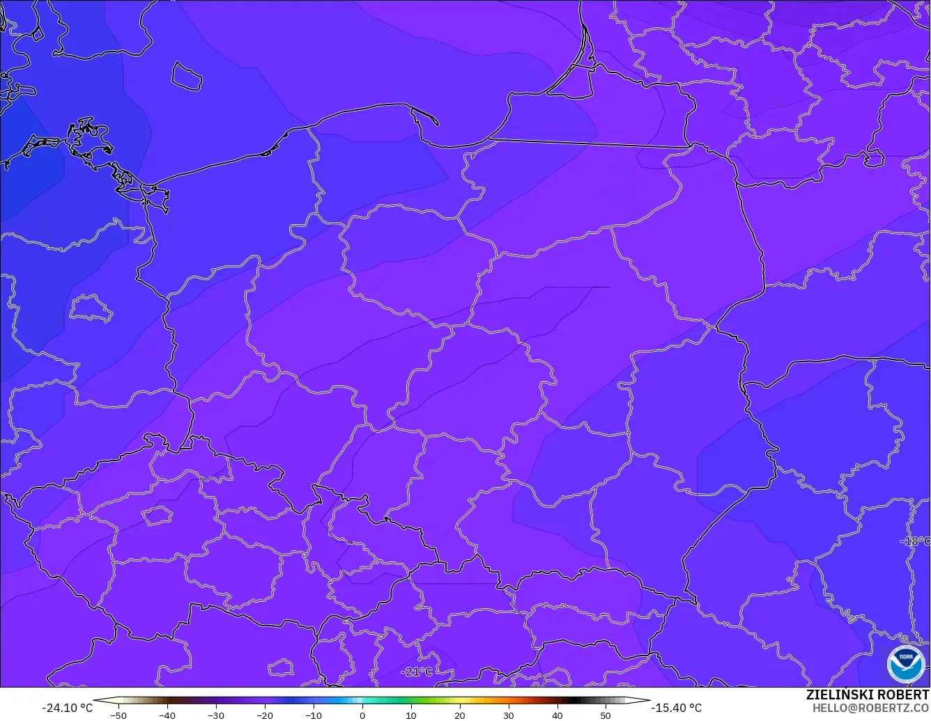 GFS model - Polonya, 500 hPa Sıcaklık
