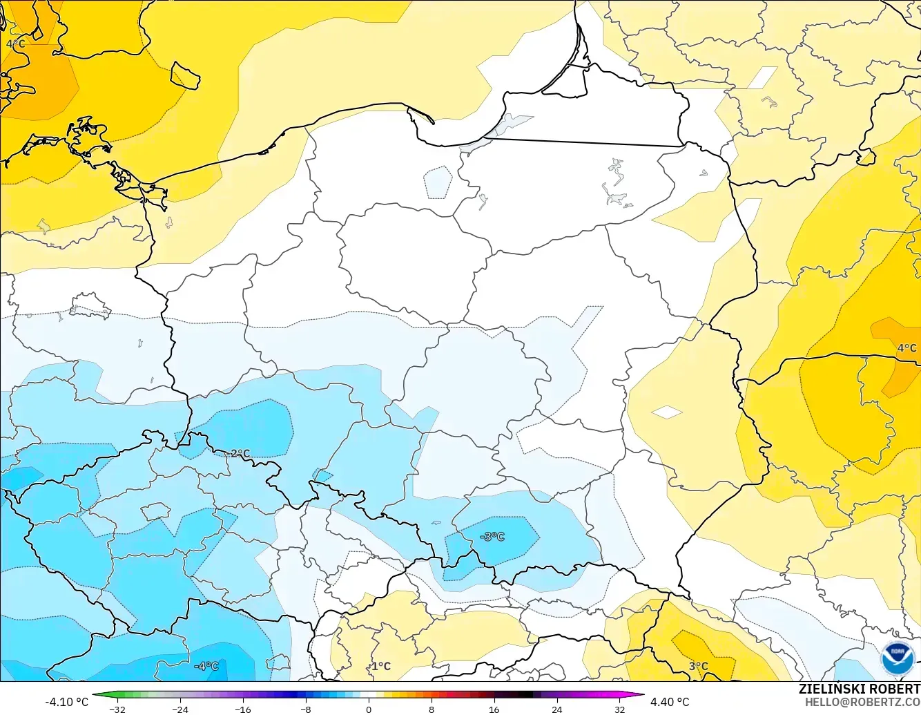 GFS model - Polonya, 850 hPa Sıcaklık Anomalisi