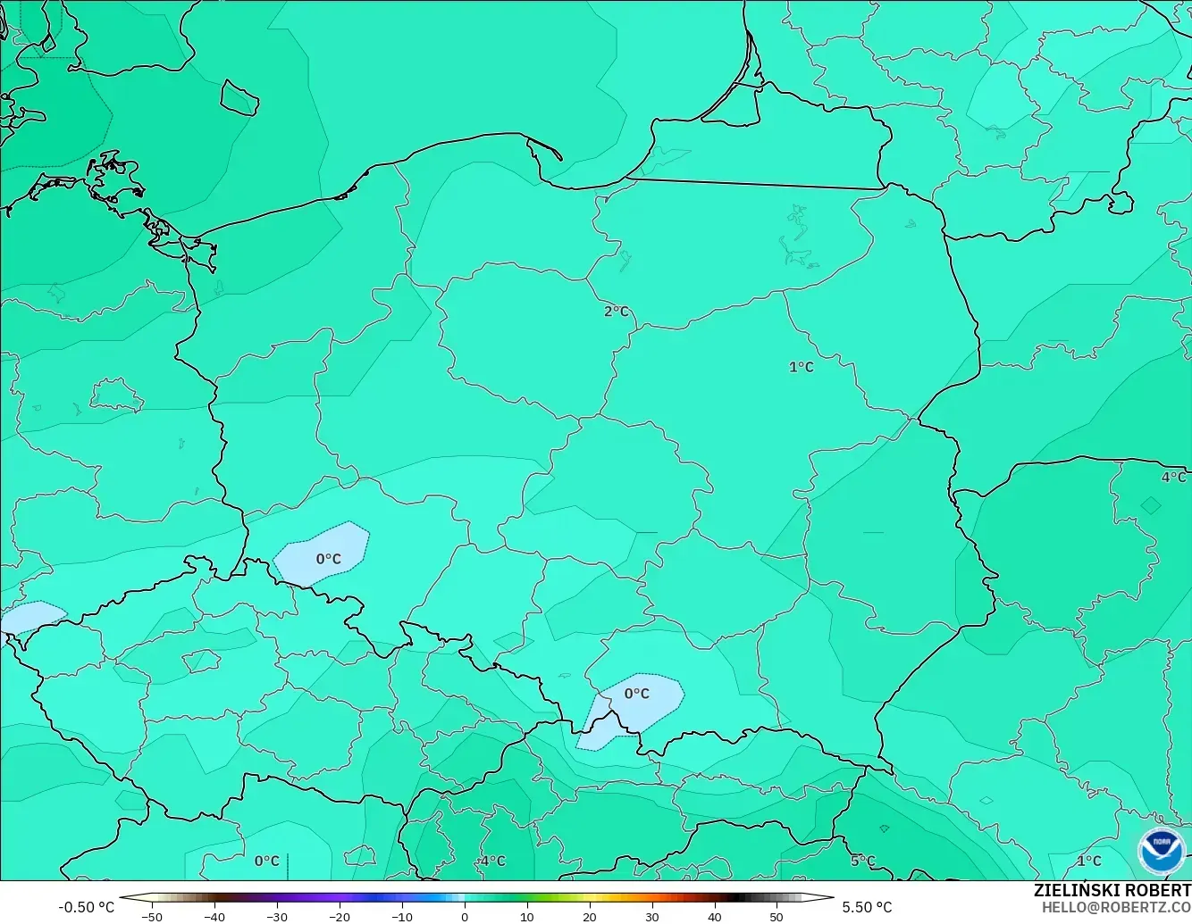 GFS model - Polonya, 850 hPa Sıcaklık