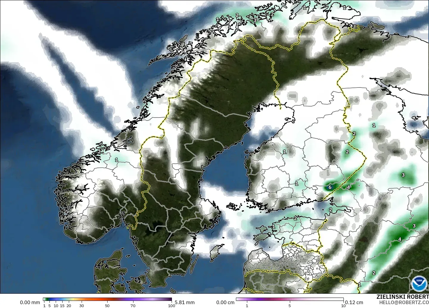 GFS model - İskandinavya, Yağış, Bulut ve Basınç