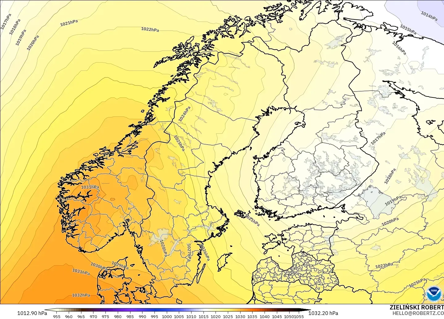 GFS model - İskandinavya, Basınç