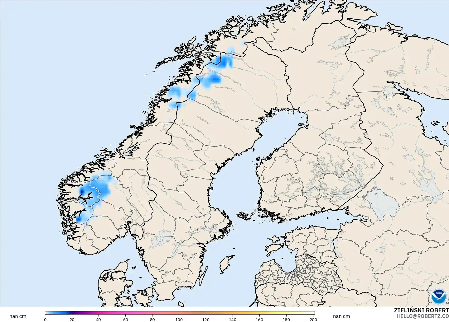 GFS model - İskandinavya, Kar Kalınlığı