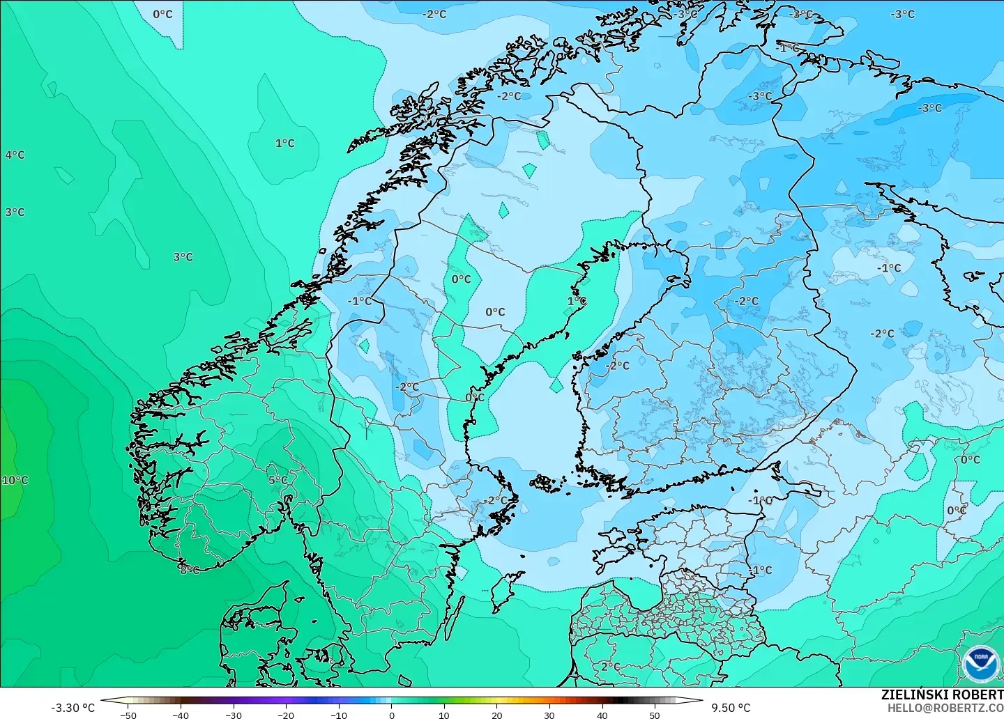 GFS model - İskandinavya, 850 hPa Sıcaklık