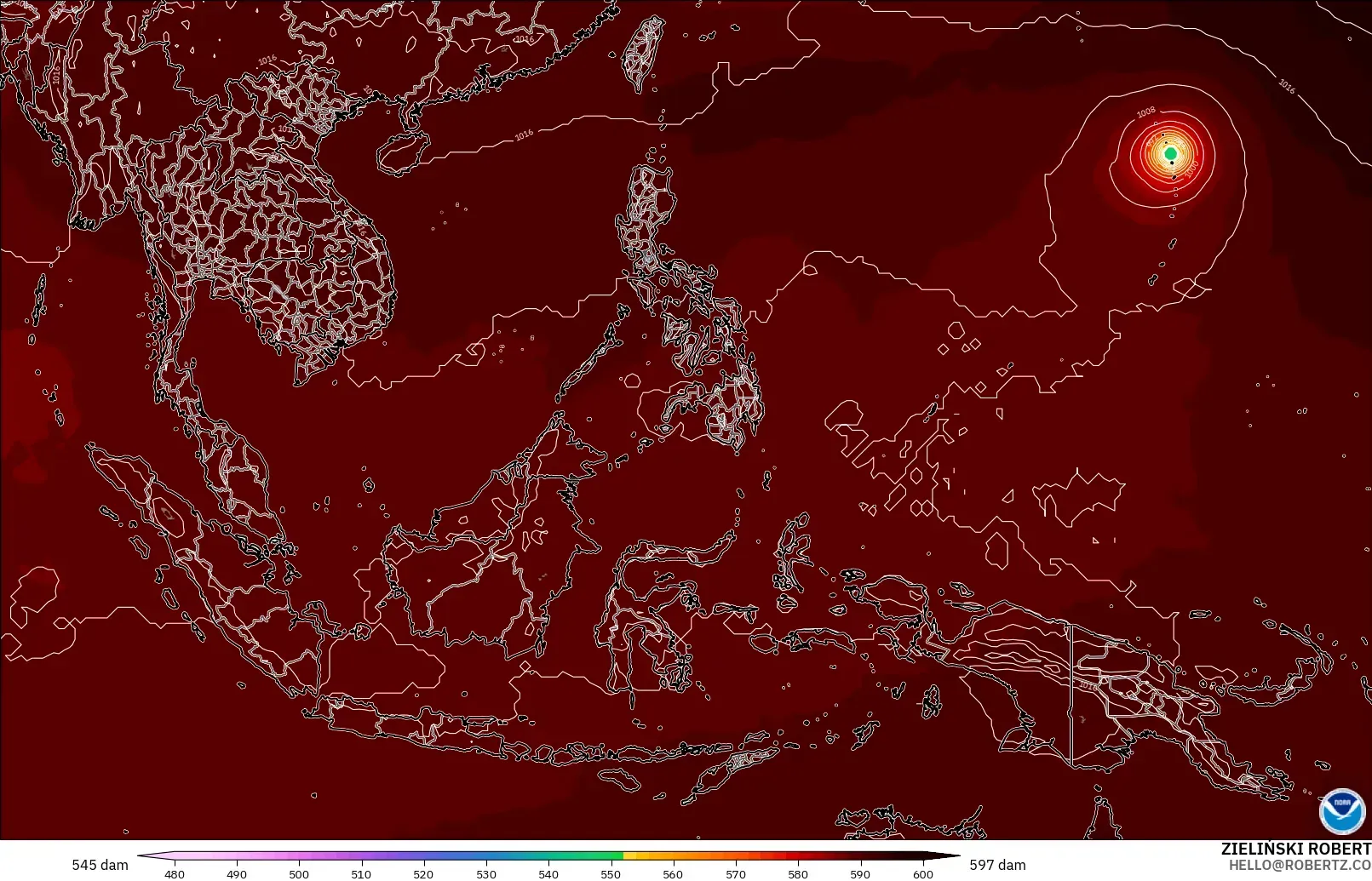 GFS model - Güneydoğu Asya, 500 hPa’da jeopotansiyel yükseklik
