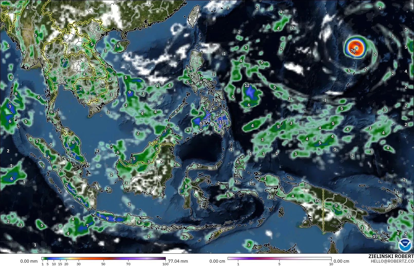 GFS model - Güneydoğu Asya, Yağış, Bulut ve Basınç
