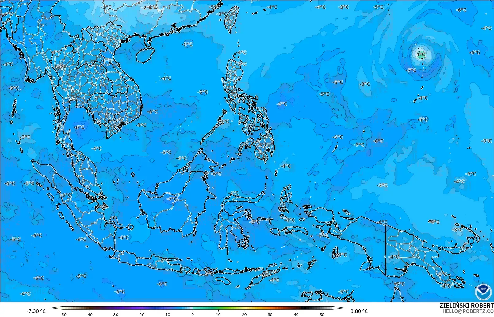 GFS model - Güneydoğu Asya, 500 hPa Sıcaklık