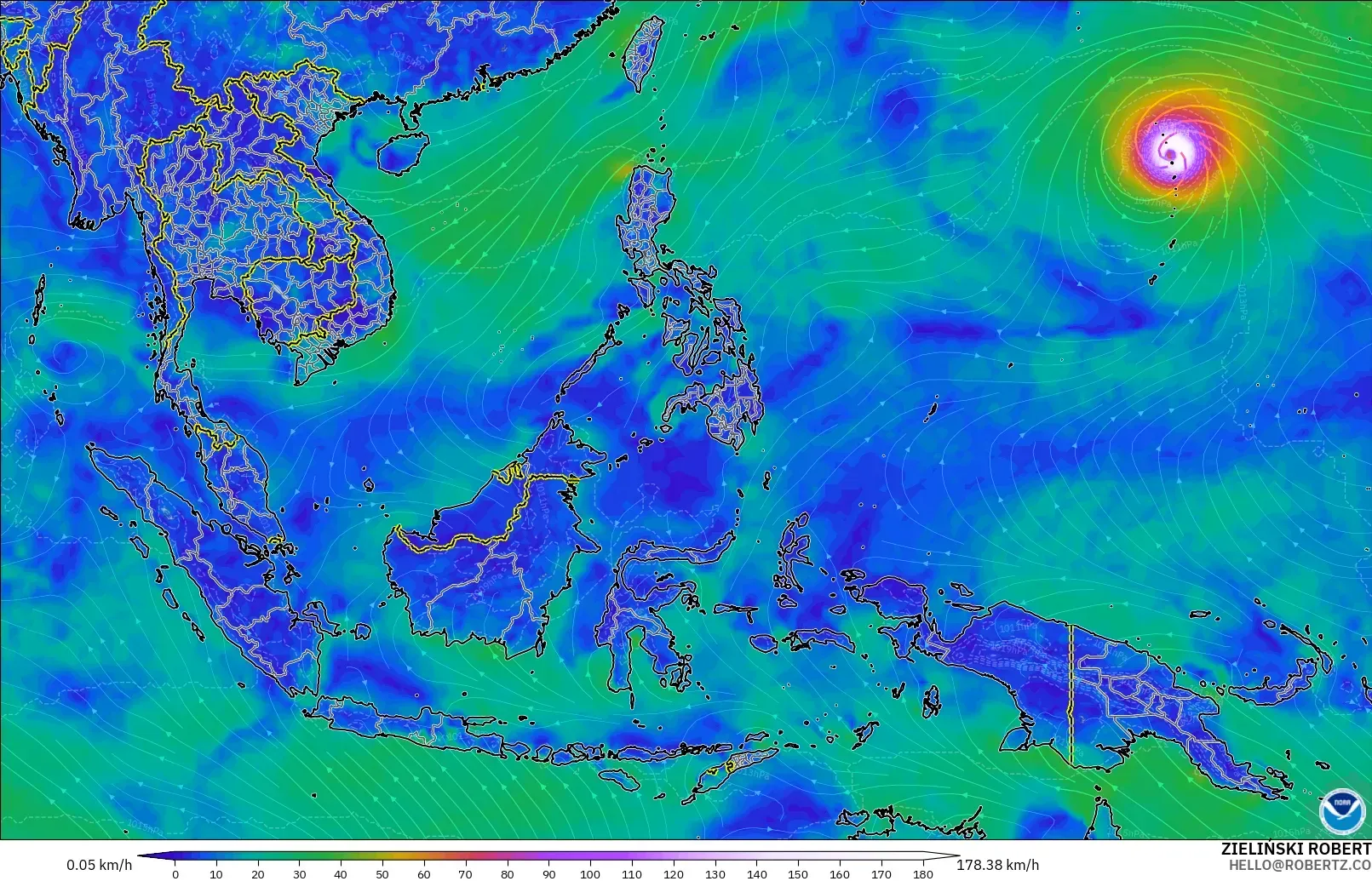 GFS model - Güneydoğu Asya, 10 m Rüzgâr