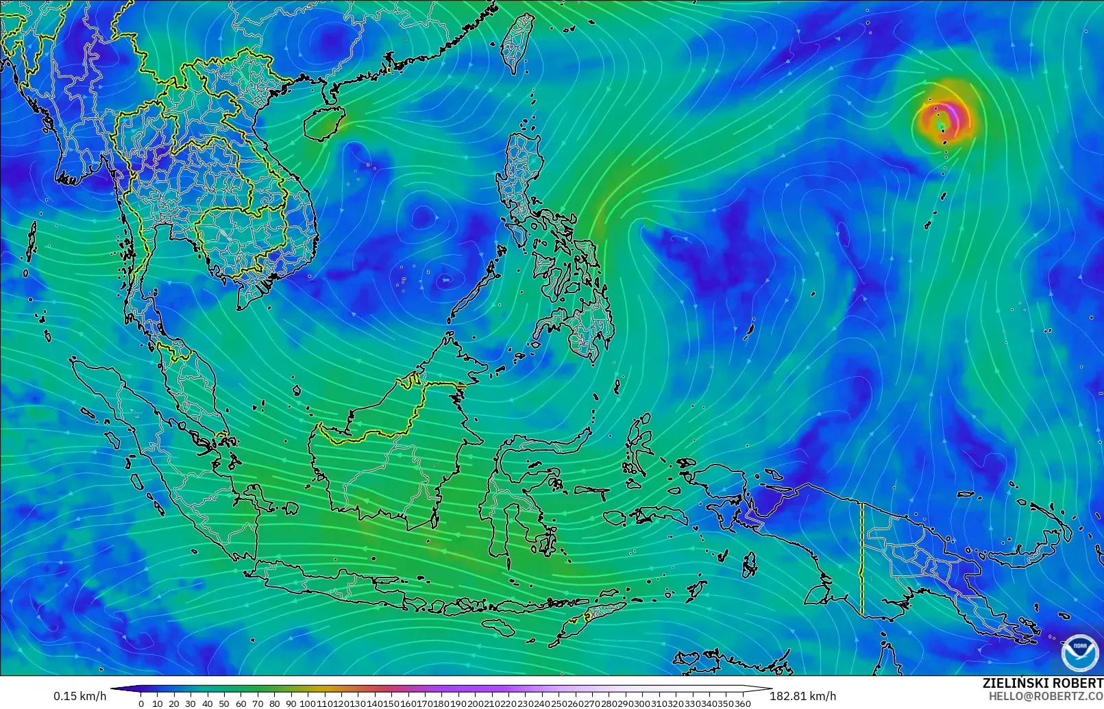GFS model - Güneydoğu Asya, 300 hPa Rüzgârı (jet)