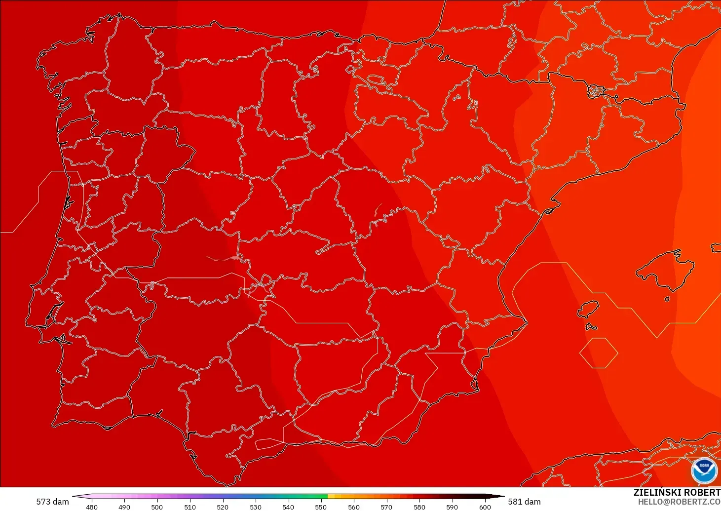 GFS model - İspanya, 500 hPa’da jeopotansiyel yükseklik