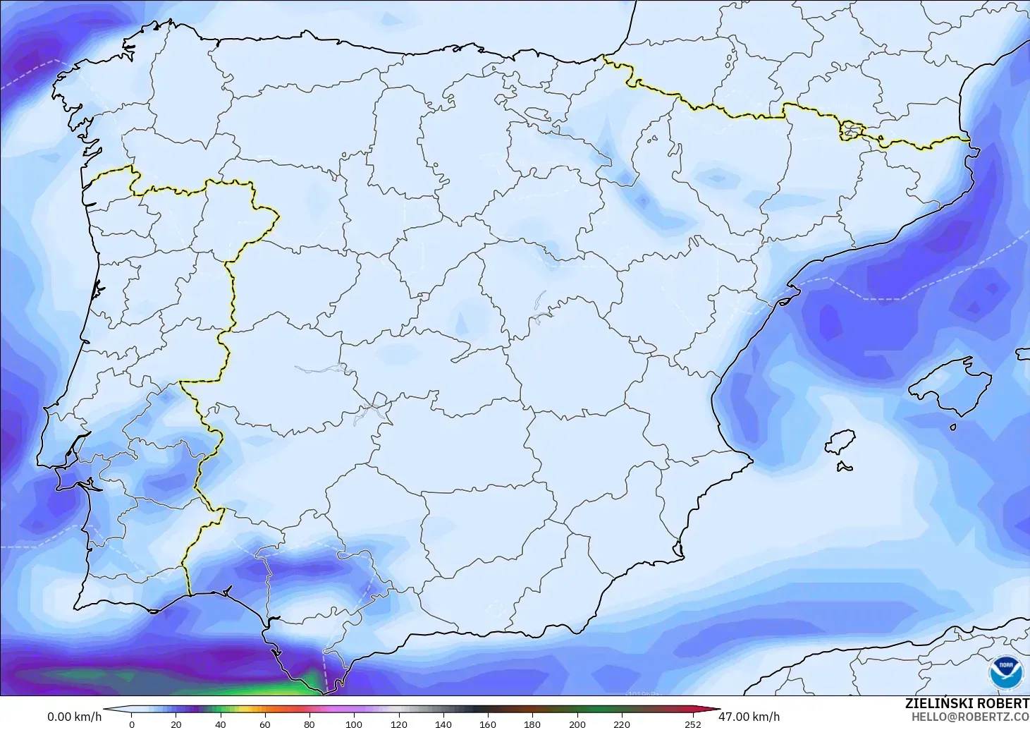GFS model - İspanya, Rüzgâr Esintileri