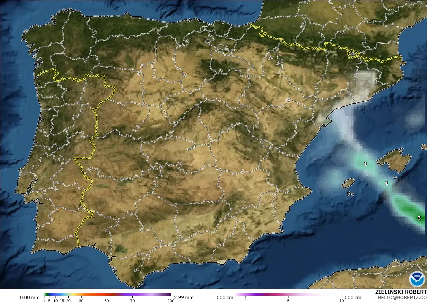 GFS model - İspanya, Yağış, Bulut ve Basınç