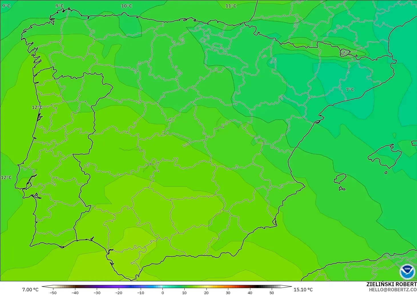 GFS model - İspanya, 850 hPa Sıcaklık