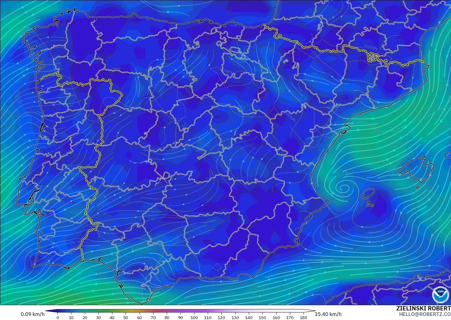 GFS model - İspanya, 10 m Rüzgâr