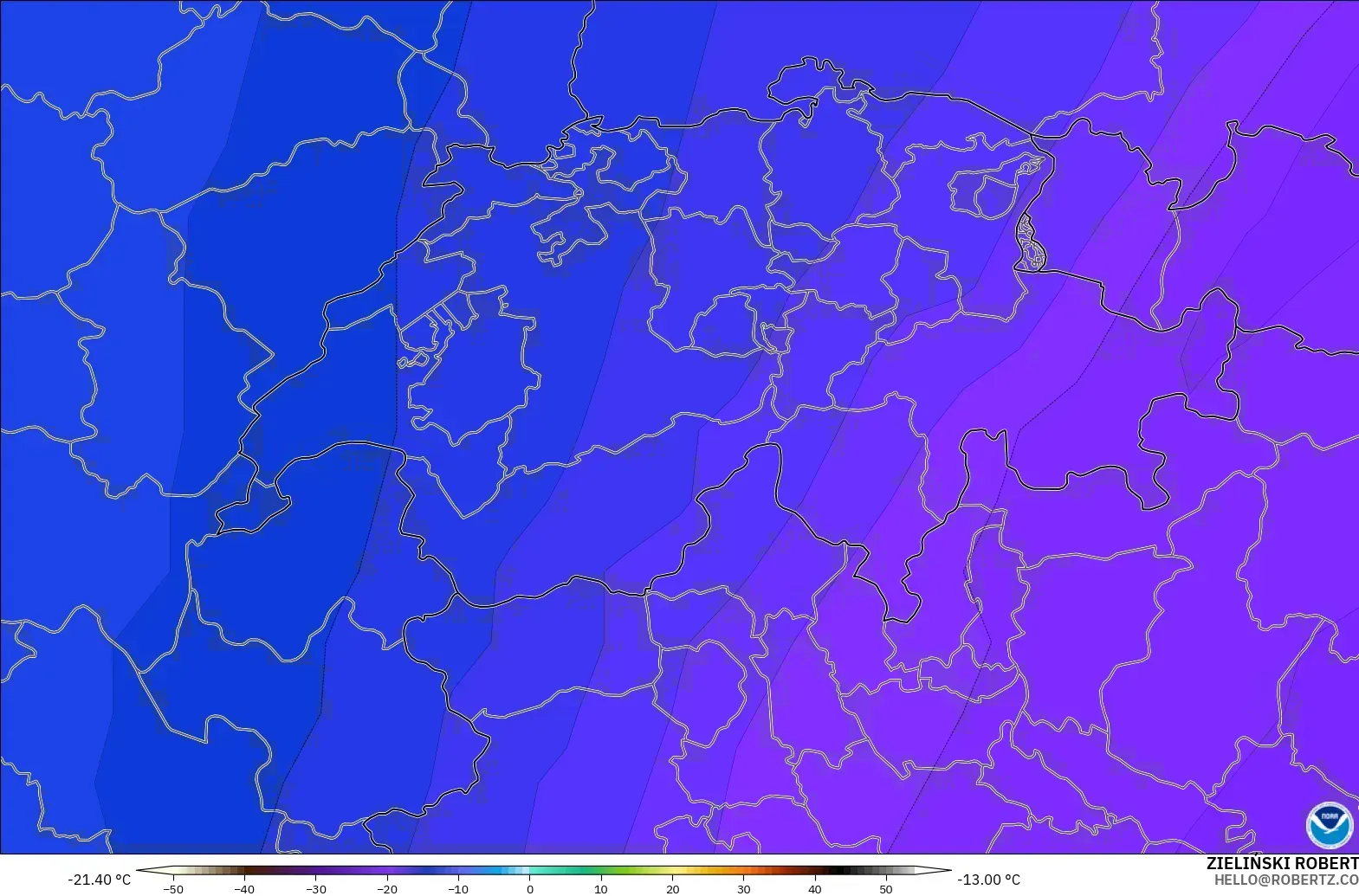 GFS model - İsviçre, 500 hPa Sıcaklık