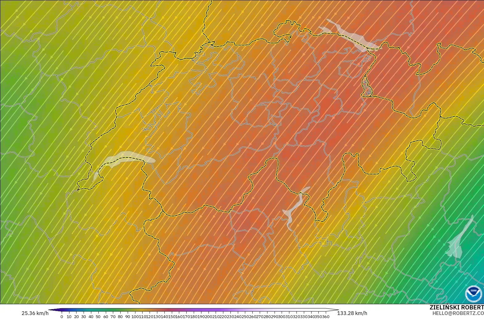 GFS model - İsviçre, 300 hPa Rüzgârı (jet)