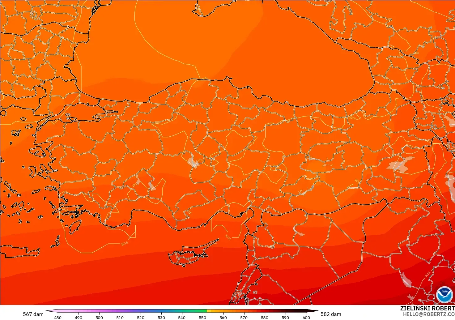 GFS model - Türkiye, 500 hPa’da jeopotansiyel yükseklik