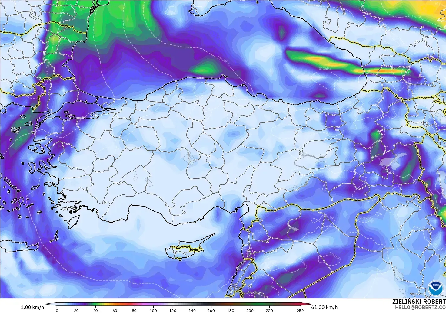 GFS model - Türkiye, En Yüksek Rüzgâr
