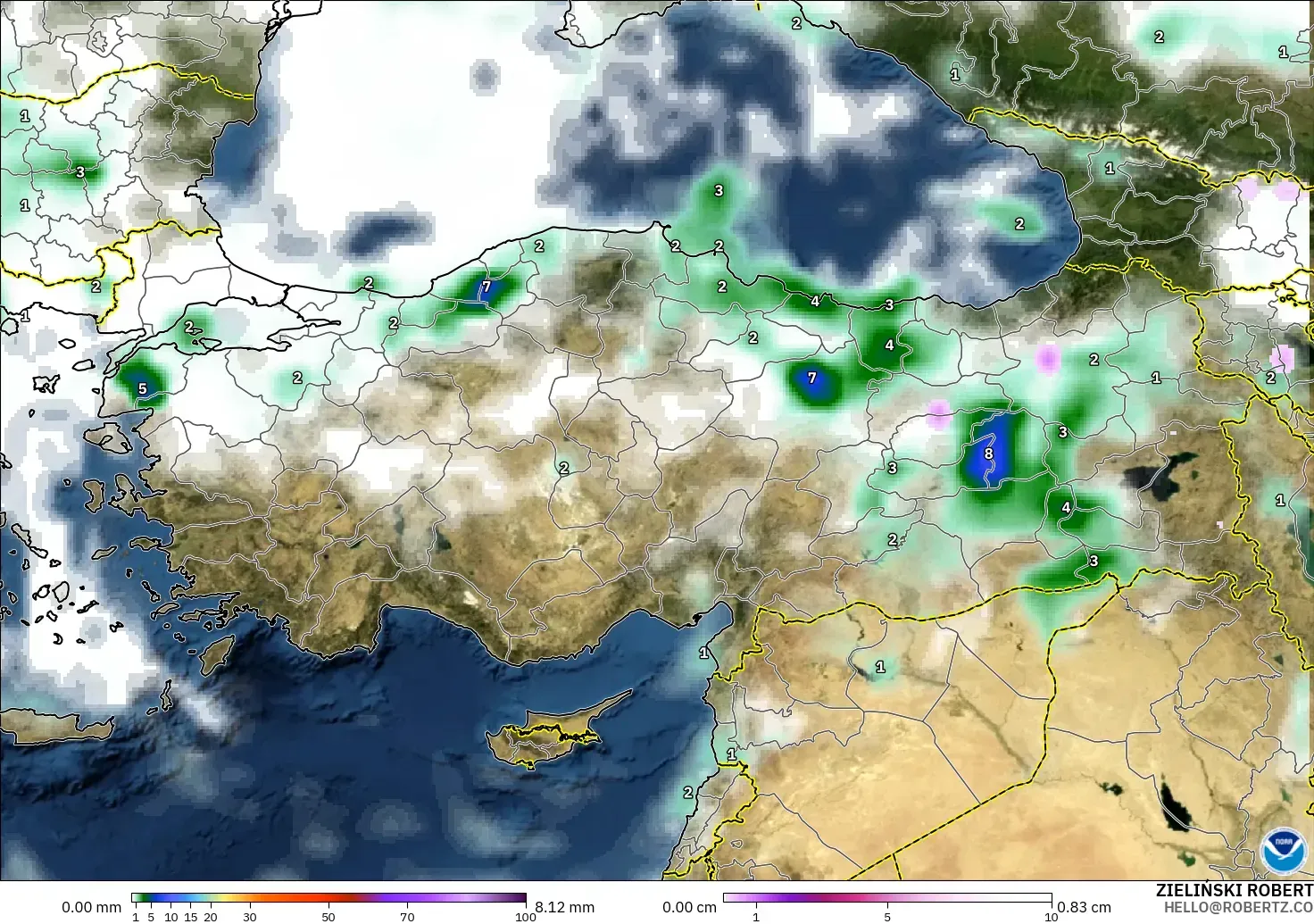 GFS model - Türkiye, Yağış, Bulut ve Basınç