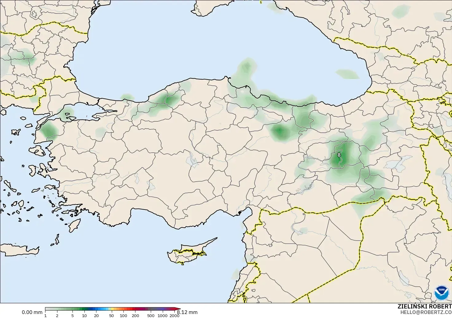 GFS model - Türkiye, Yağış Birikimi