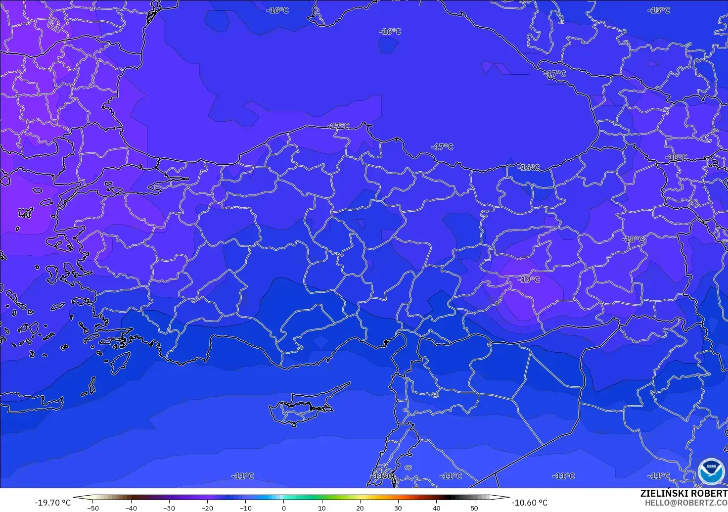 GFS model - Türkiye, 500 hPa Sıcaklık