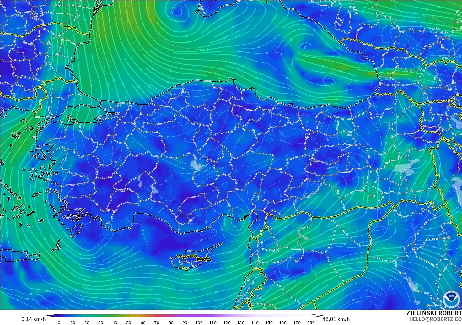 GFS model - Türkiye, 10 m Rüzgâr