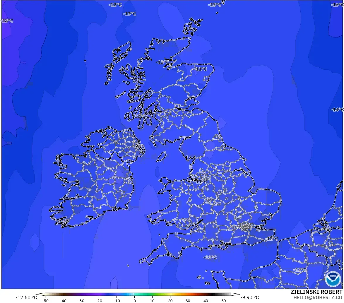 GFS model - Birleşik Krallık, 500 hPa Sıcaklık