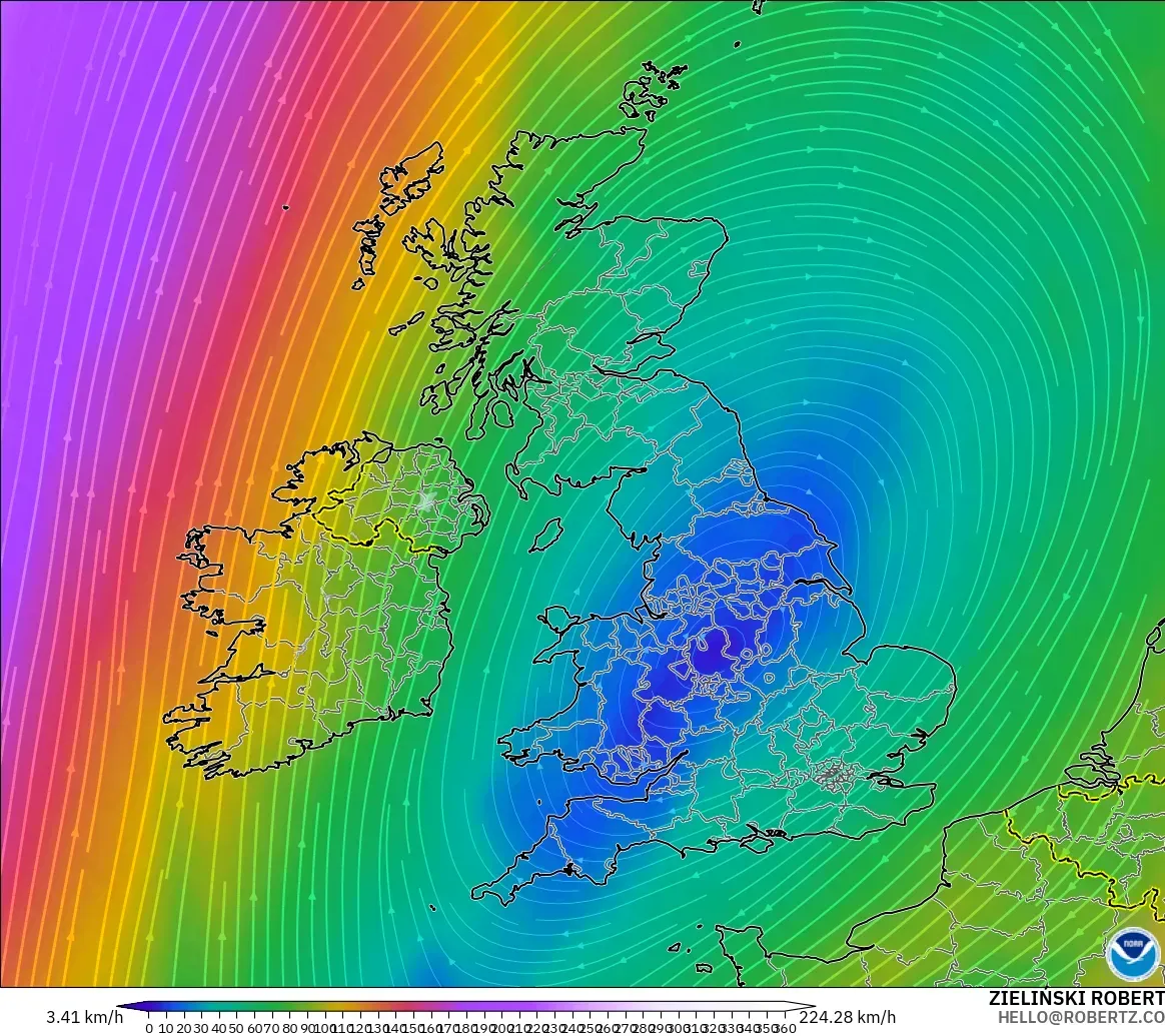 GFS model - Birleşik Krallık, 300 hPa Rüzgârı (jet)