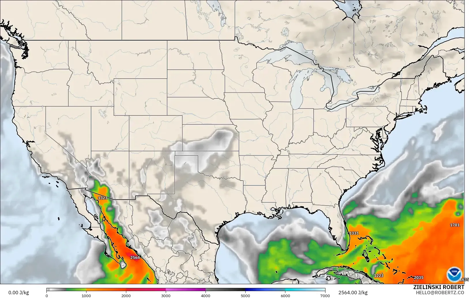GFS model - Amerika Birleşik Devletleri, CAPE