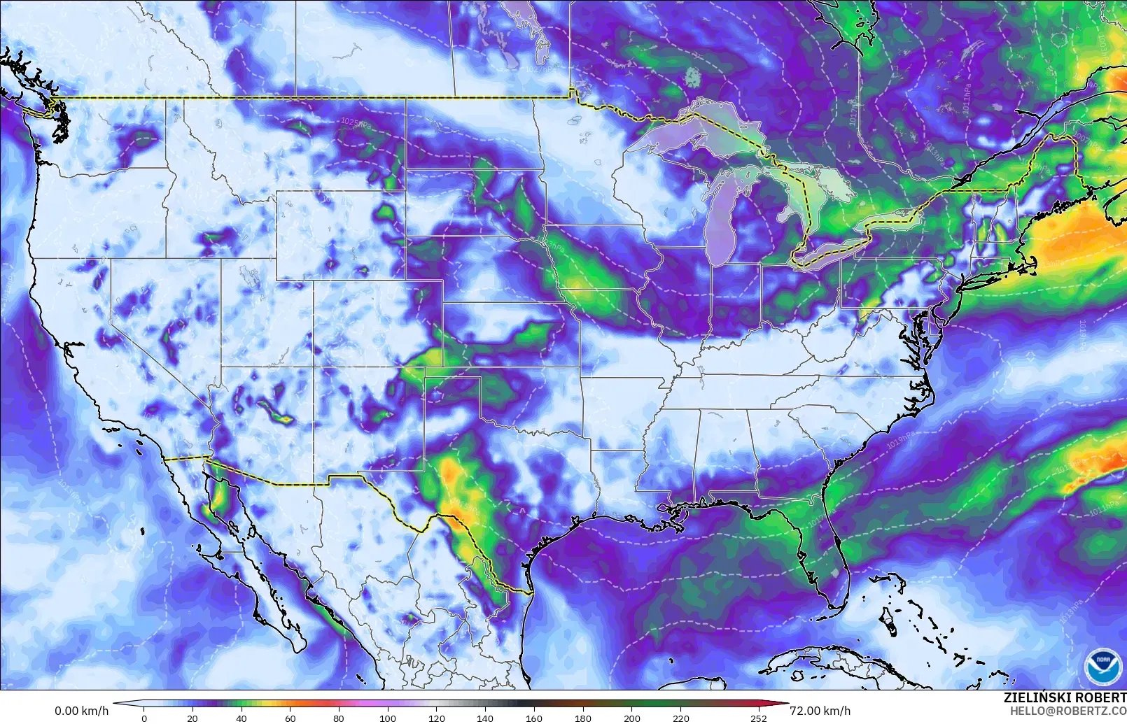 GFS model - Amerika Birleşik Devletleri, Rüzgâr Esintileri