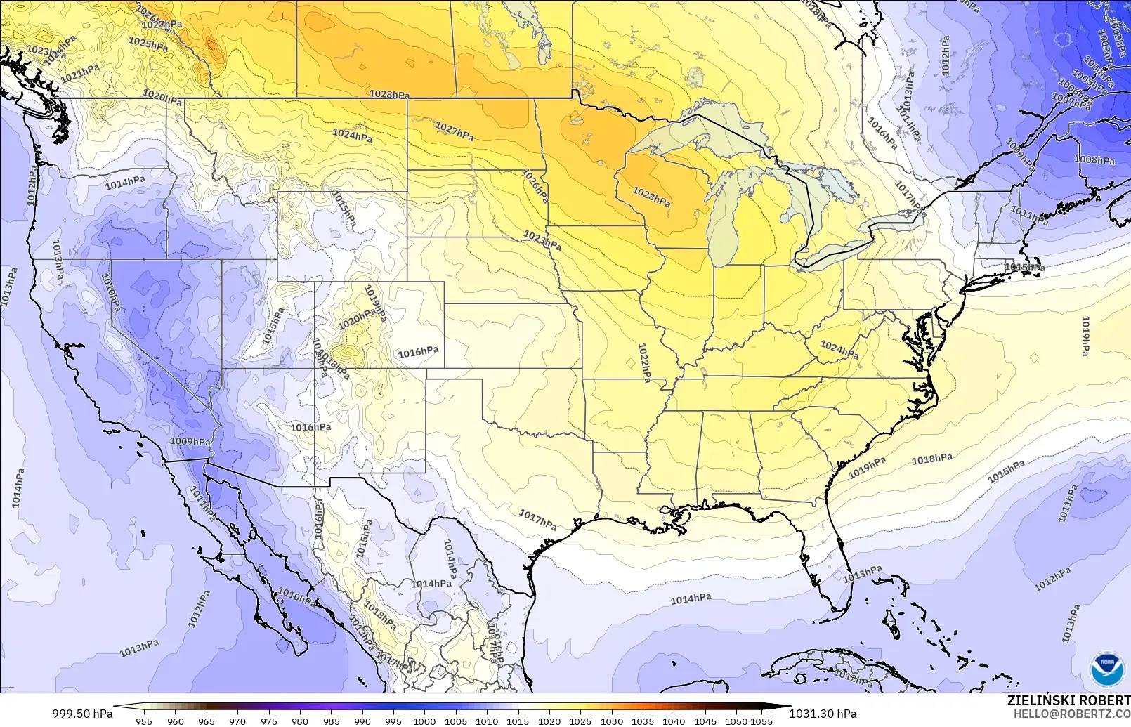 GFS model - Amerika Birleşik Devletleri, Basınç