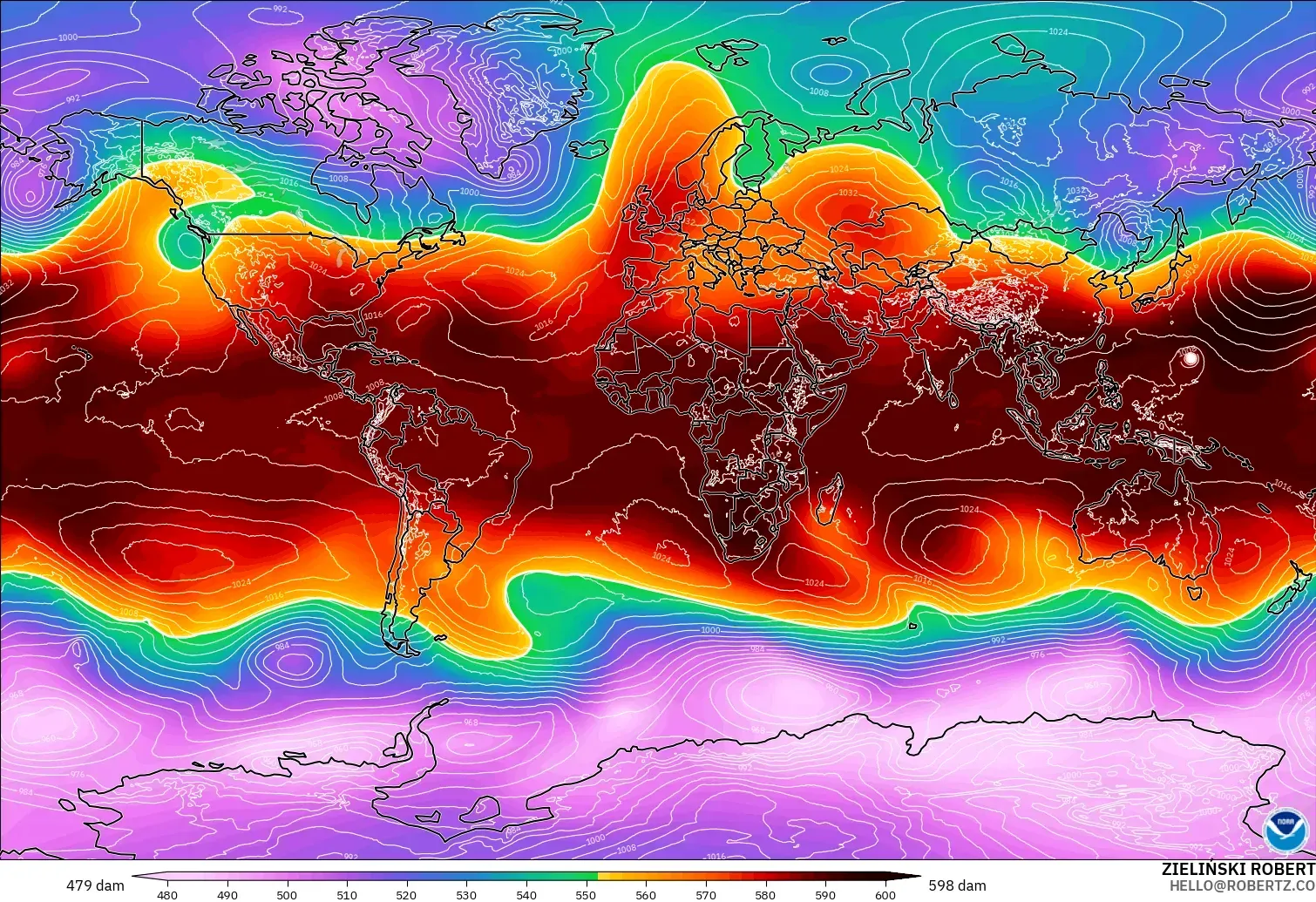 GFS model - Dünya, 500 hPa’da jeopotansiyel yükseklik