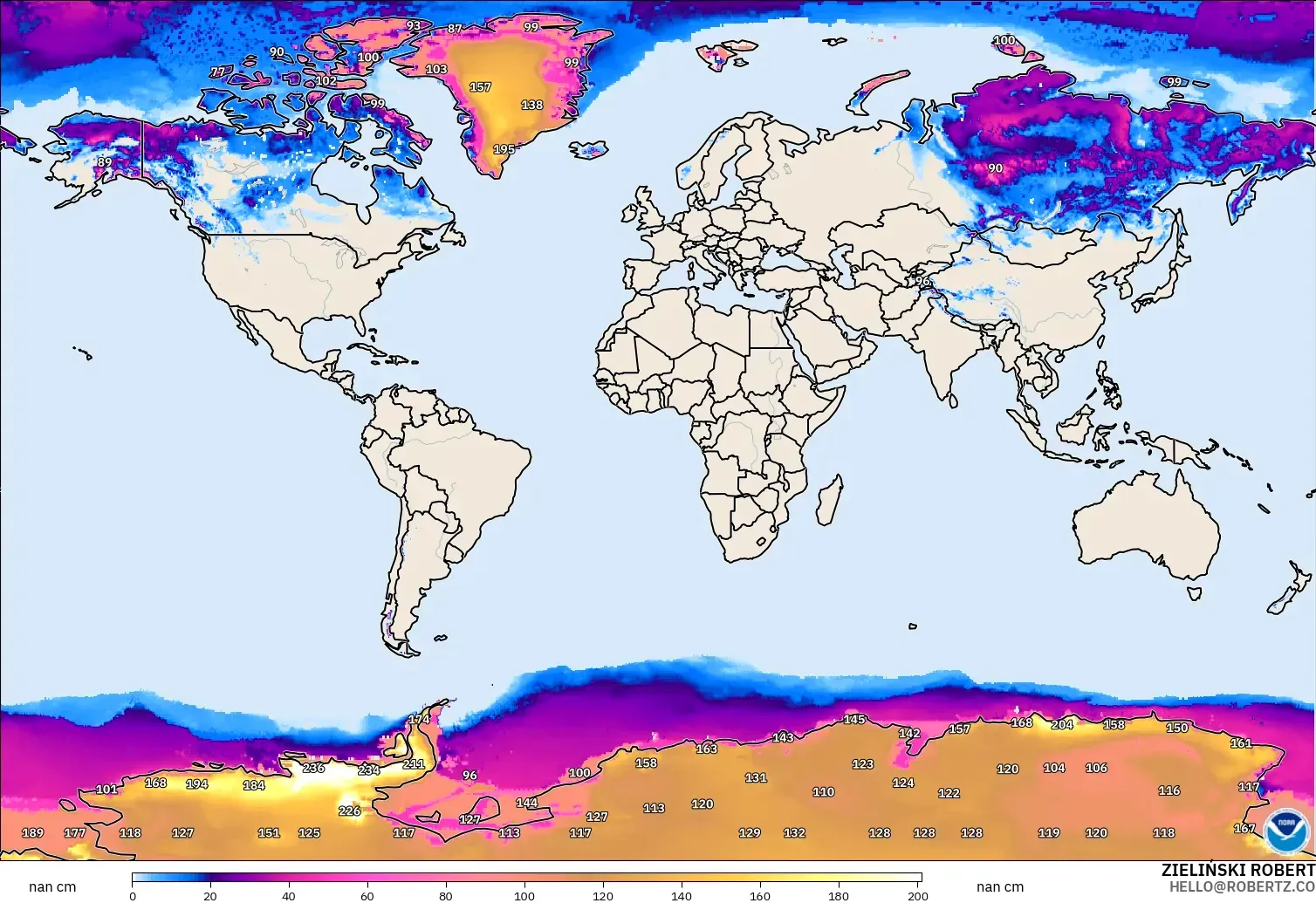 GFS model - Dünya, Kar Kalınlığı