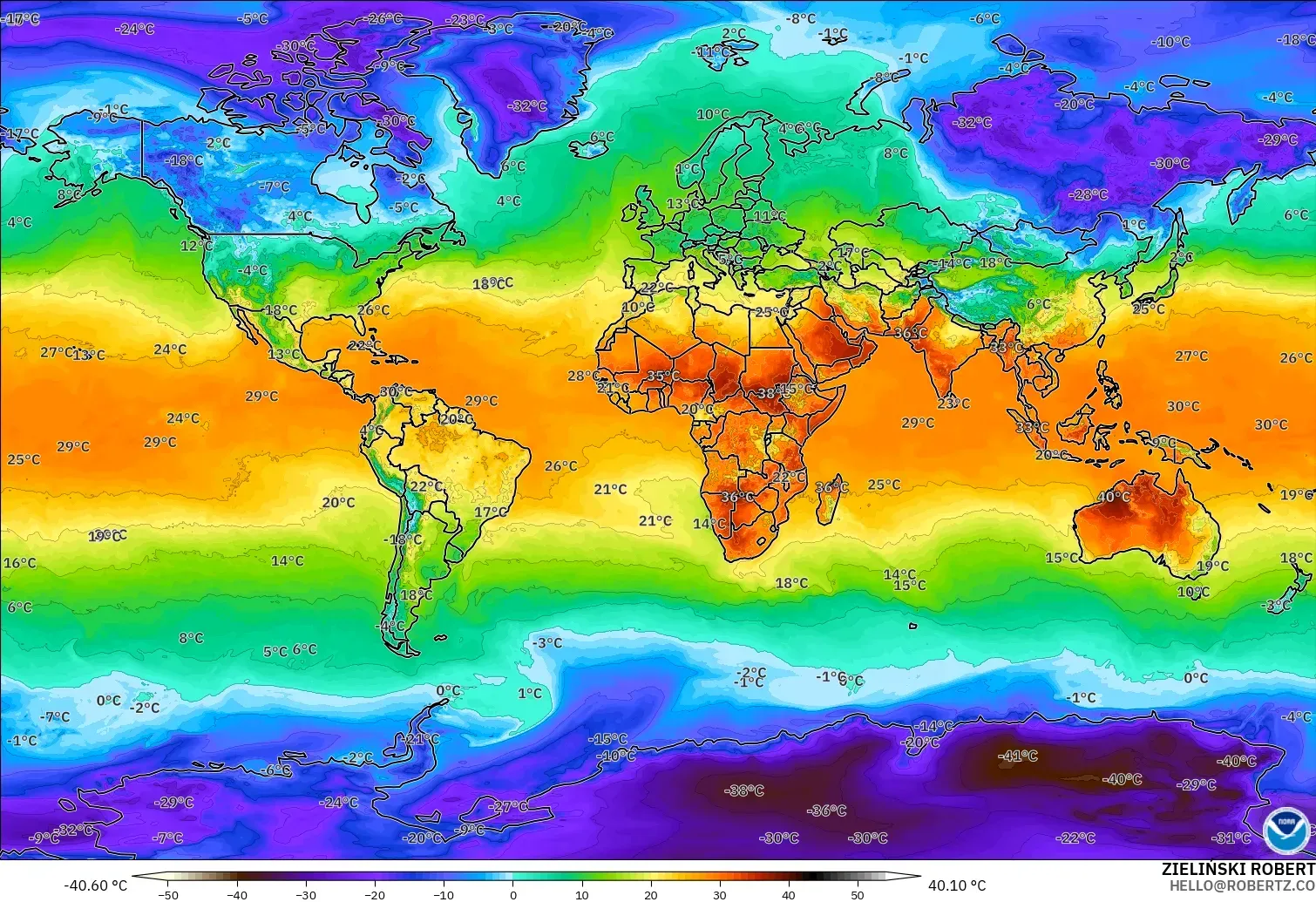 GFS model - Dünya, 2 m Sıcaklık