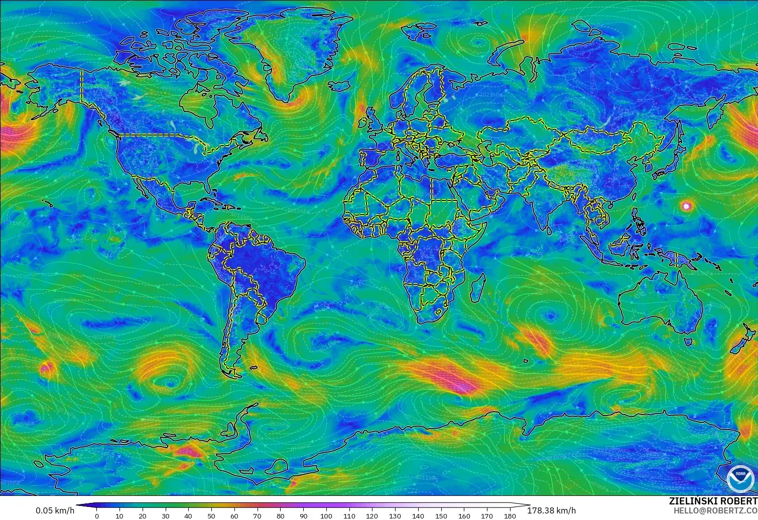 GFS model - Dünya, 10 m Rüzgâr