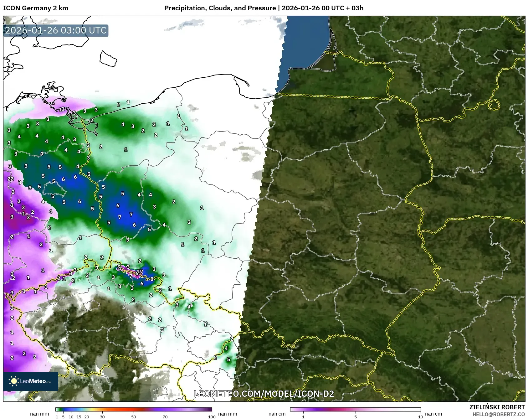 ICON Almanya 2 km model - Polonya, Yağış, Bulut ve Basınç