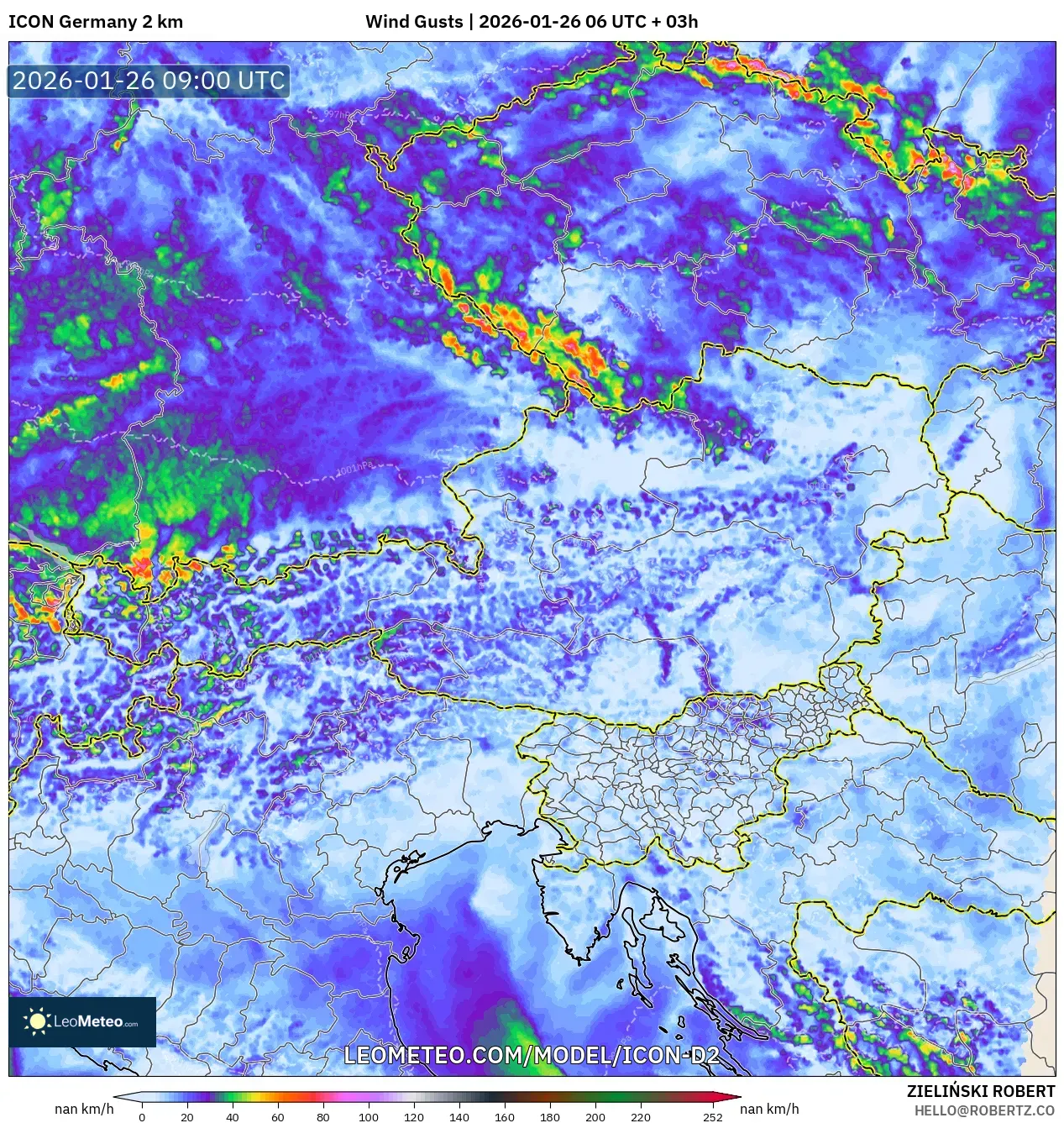 ICON Almanya 2 km model - Avusturya, Rüzgâr Esintileri
