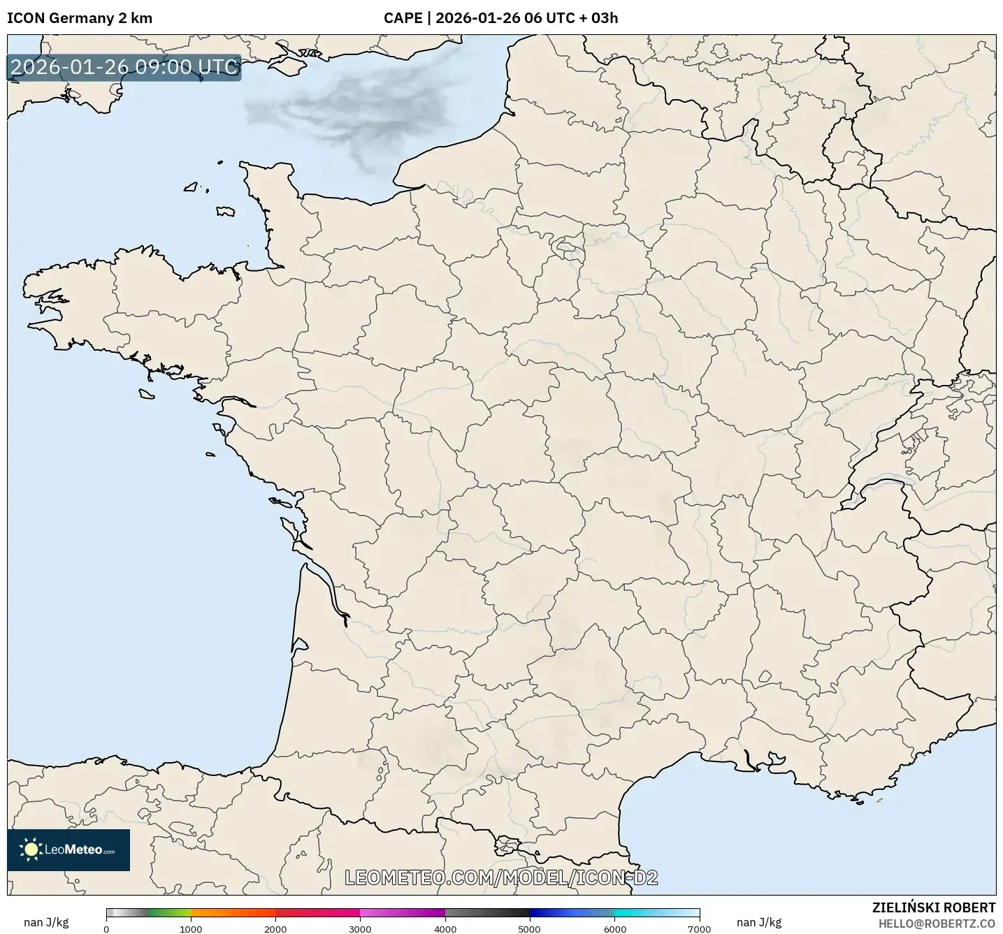 ICON Almanya 2 km model - Fransa, CAPE
