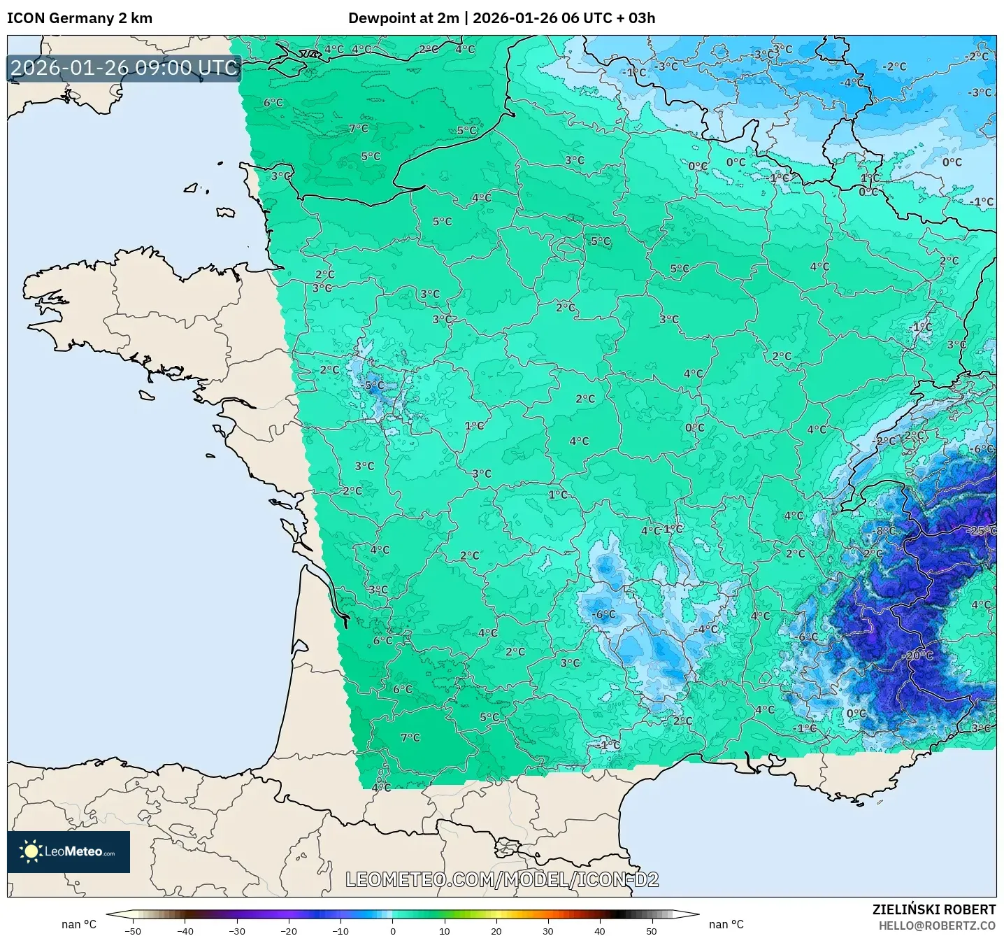 ICON Almanya 2 km model - Fransa, 2 m Çiy Noktası