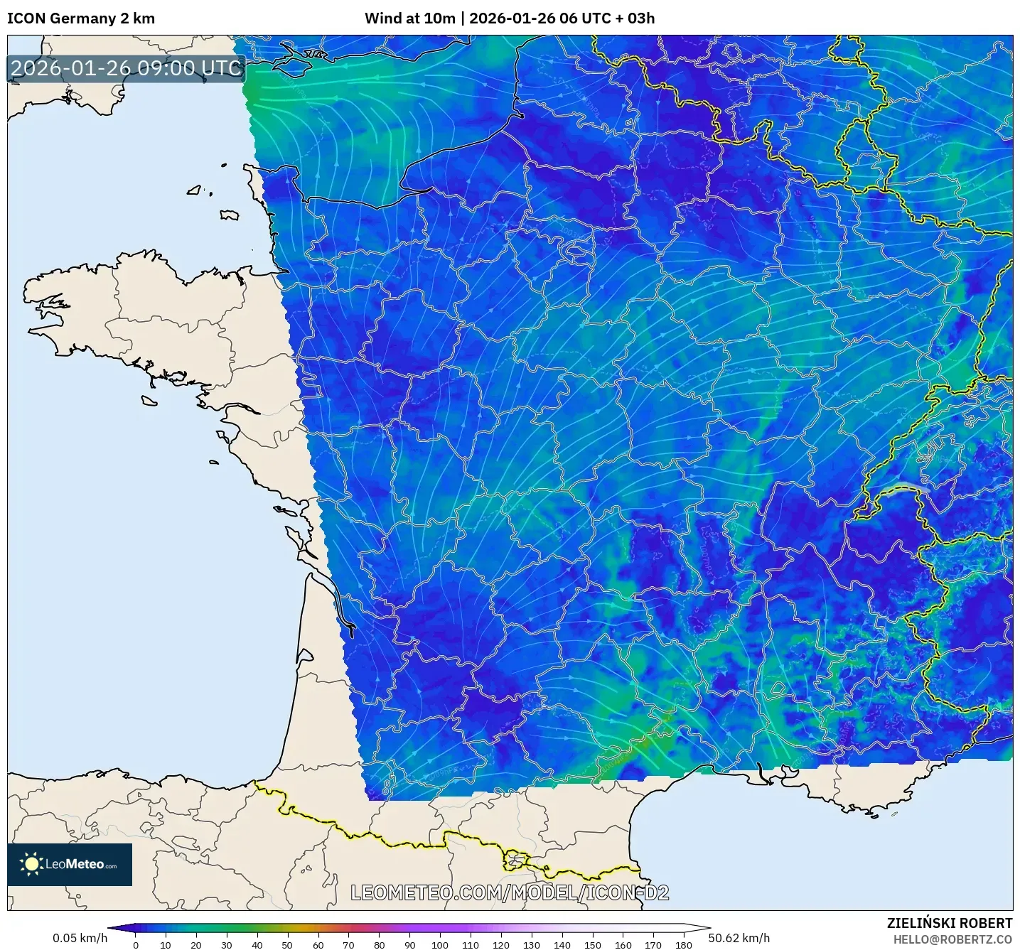 ICON Almanya 2 km model - Fransa, 10 m Rüzgâr