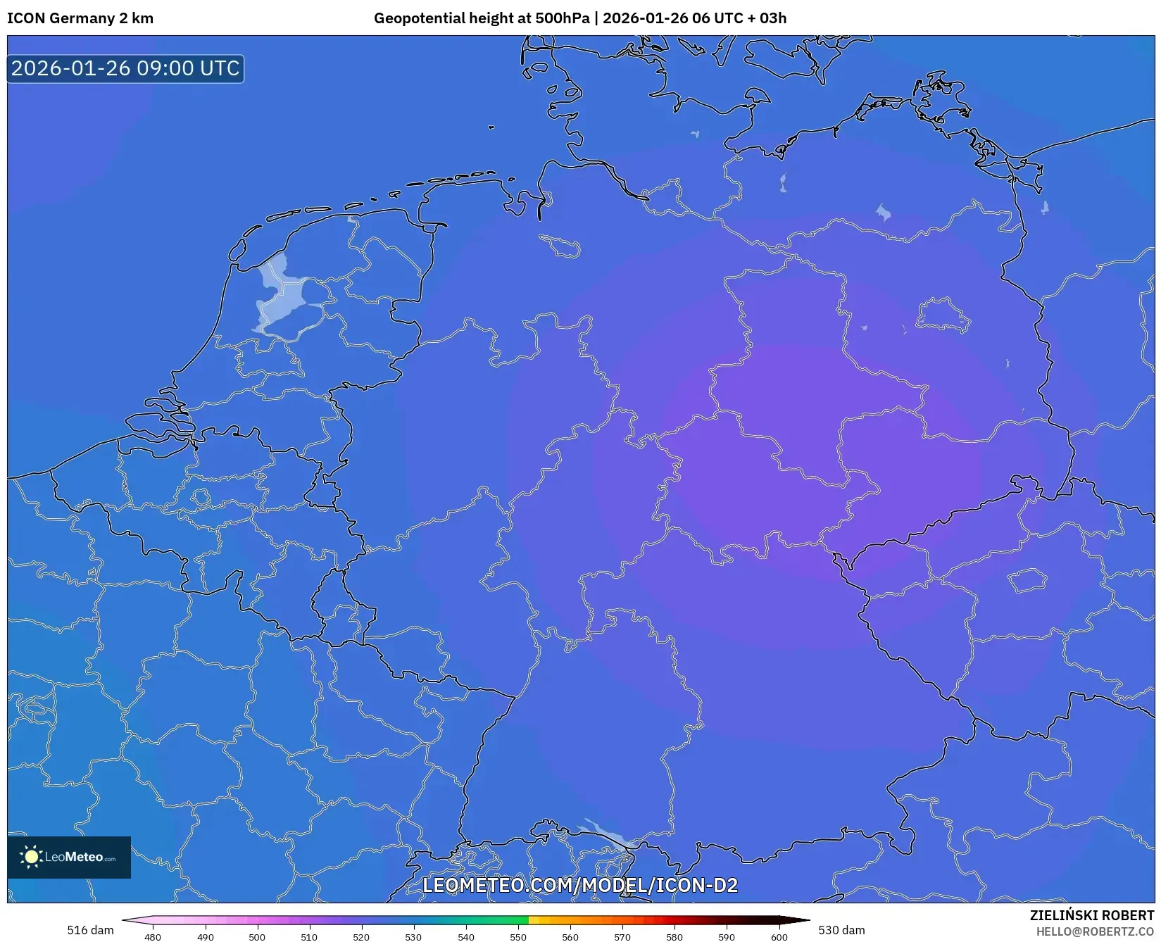 ICON Almanya 2 km model - Almanya, 500 hPa’da jeopotansiyel yükseklik