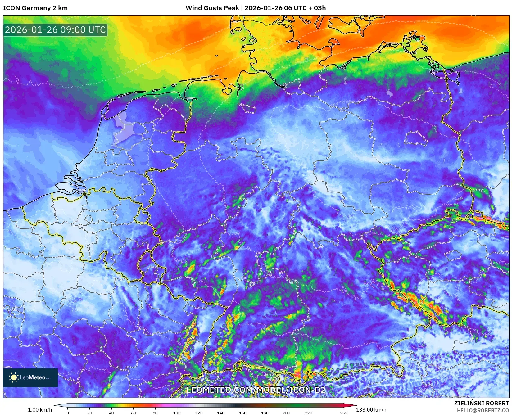 ICON Almanya 2 km model - Almanya, En Yüksek Rüzgâr