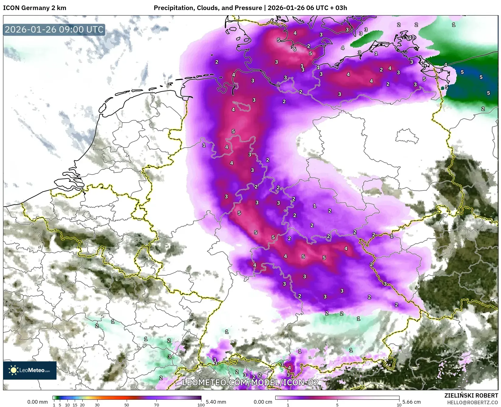 ICON Almanya 2 km model - Almanya, Yağış, Bulut ve Basınç