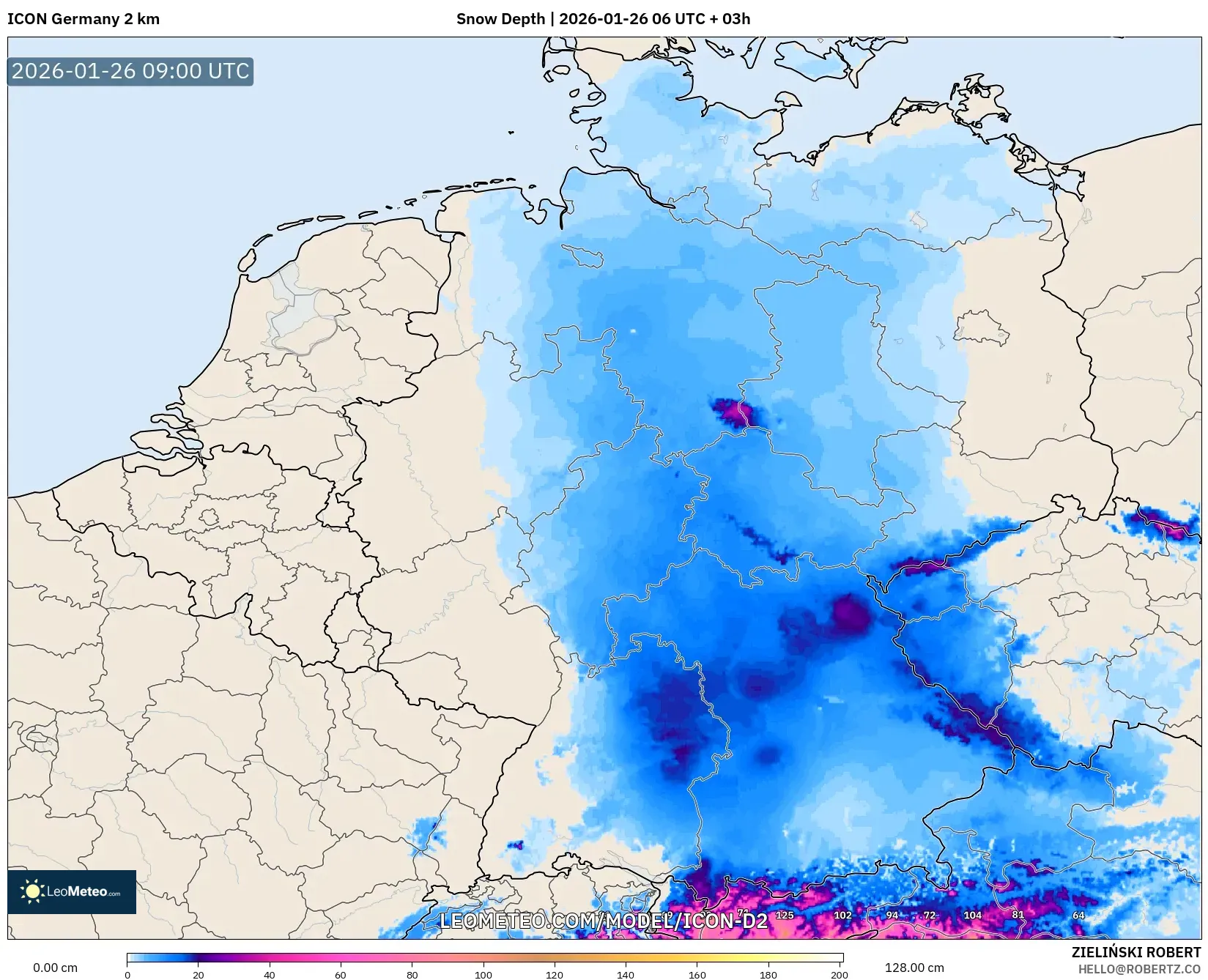 ICON Almanya 2 km model - Almanya, Kar Kalınlığı