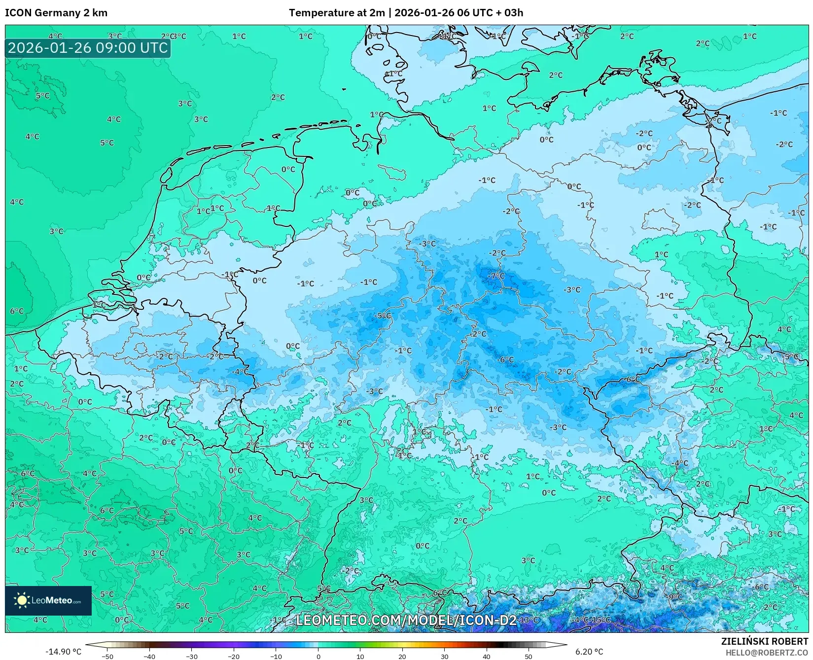 ICON Almanya 2 km model - Almanya, 2 m Sıcaklık